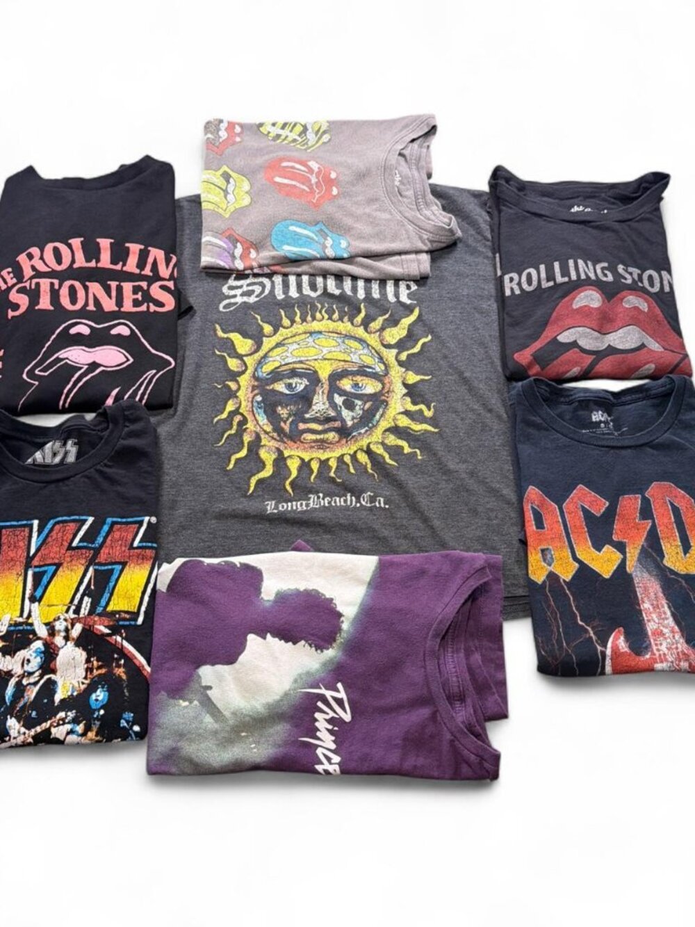 Lot of 7 Women's Rock Band Baby Tees Rolling Stones KISS AC/DC Small Medium